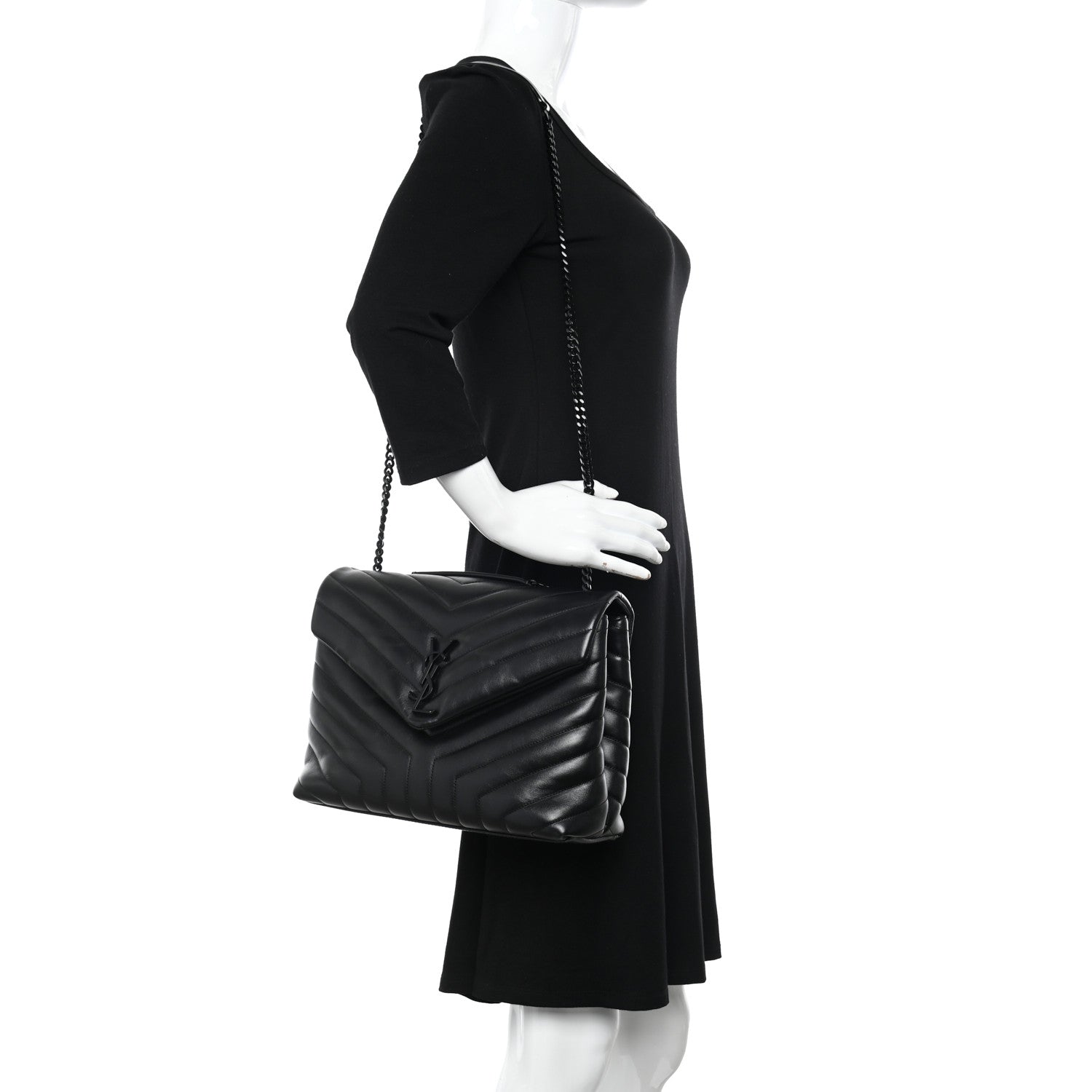 Saint Laurent Calfskin Y Quilted Monogram Monochrome Medium Loulou Chain Satchel Black 2 of 11