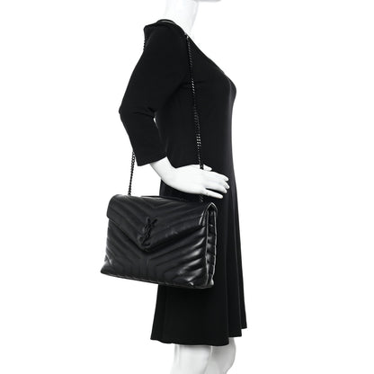 Saint Laurent Calfskin Y Quilted Monogram Monochrome Medium Loulou Chain Satchel Black 2 of 11