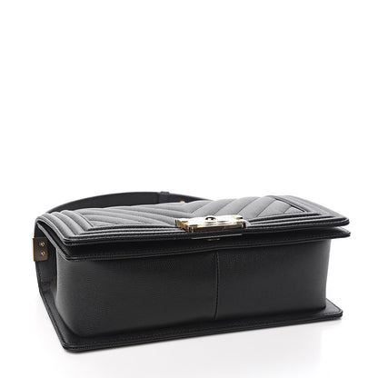Chanel Caviar Chevron Quilted Medium Boy Flap Black 3 of 10