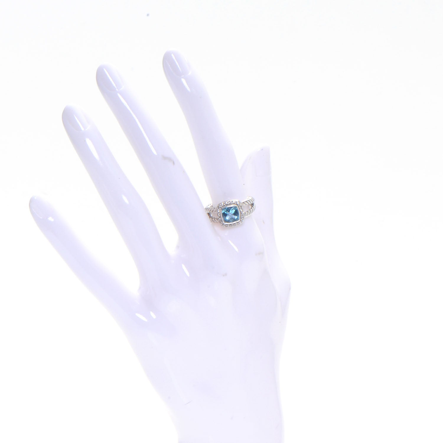 David Yurman Sterling Silver Diamond Blue Topaz 7mm Petite Albion Ring 53 6.5 2 of 6