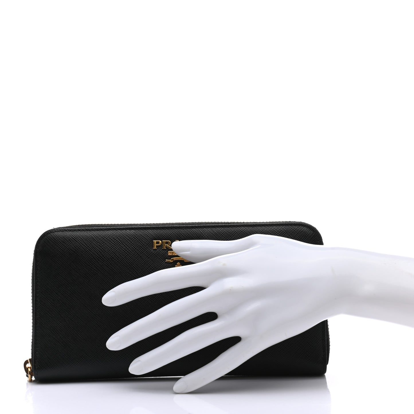 Saffiano Metal Zip Around Wallet Black