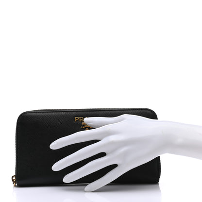 Prada Saffiano Metal Zip Around Wallet Black 2 of 8