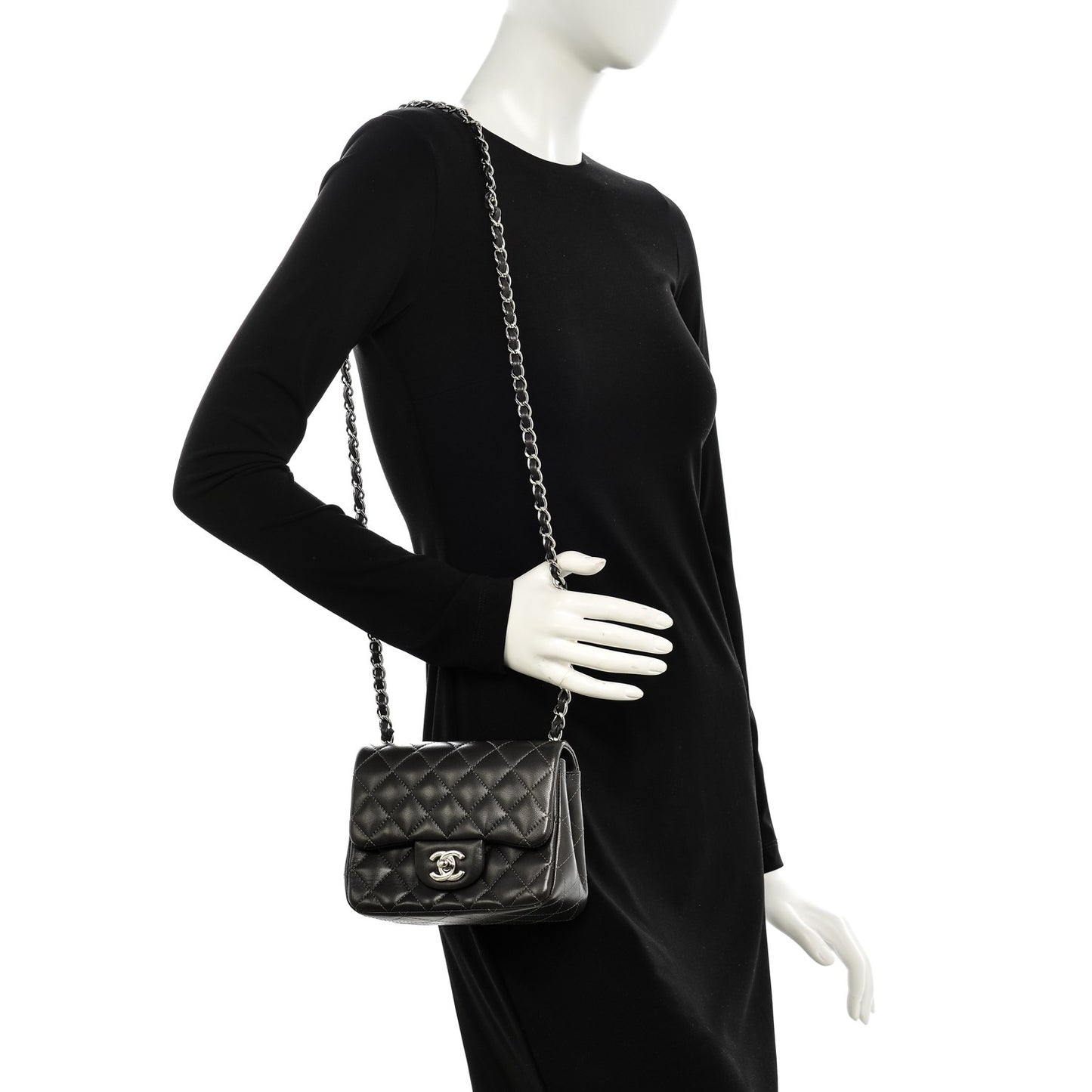 Lambskin Quilted Mini Square Flap Dark Grey