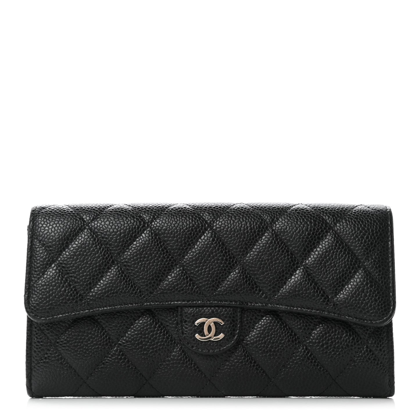 Caviar Quilted Large Gusset Flap Wallet Black