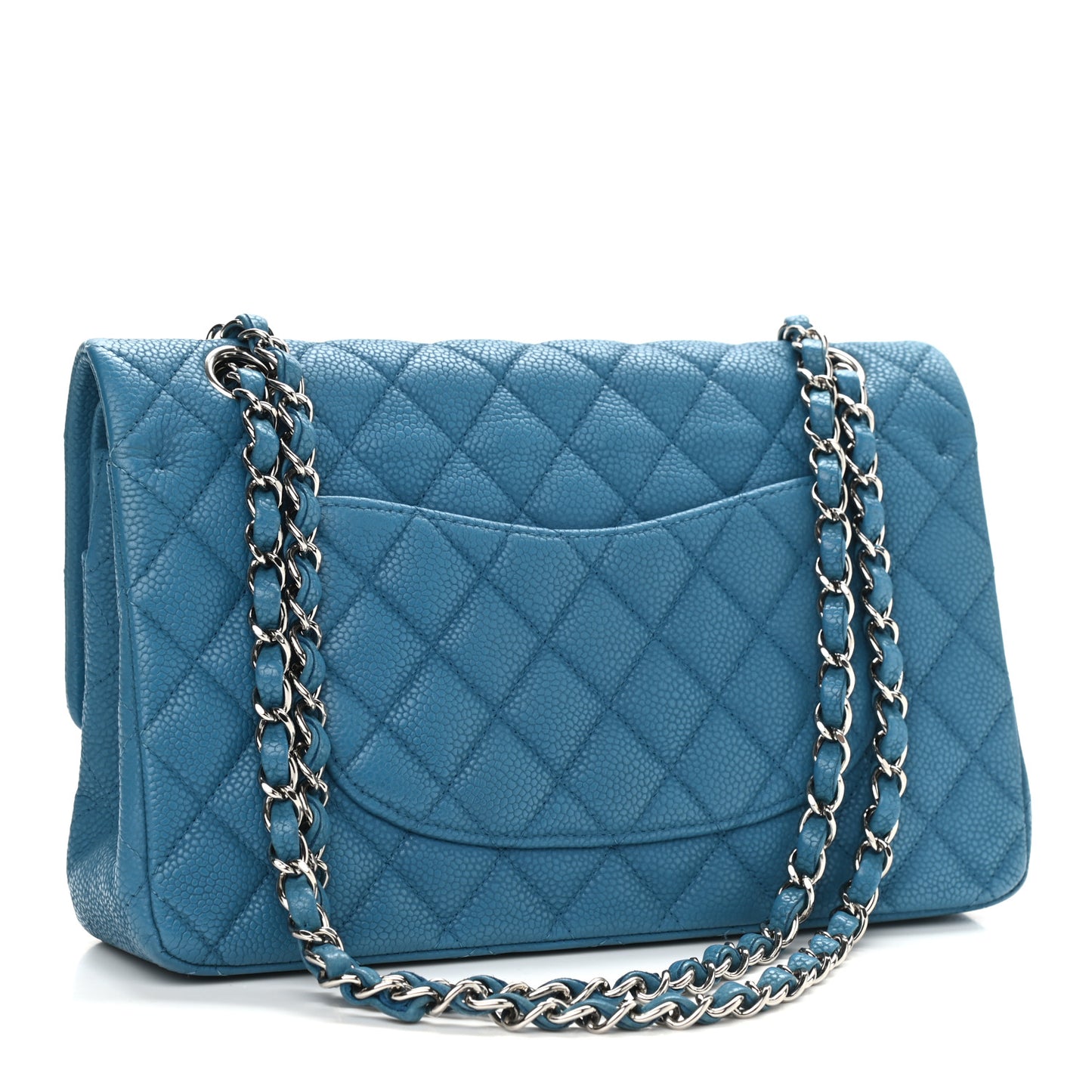 Iridescent Caviar Quilted Medium Double Flap Blue