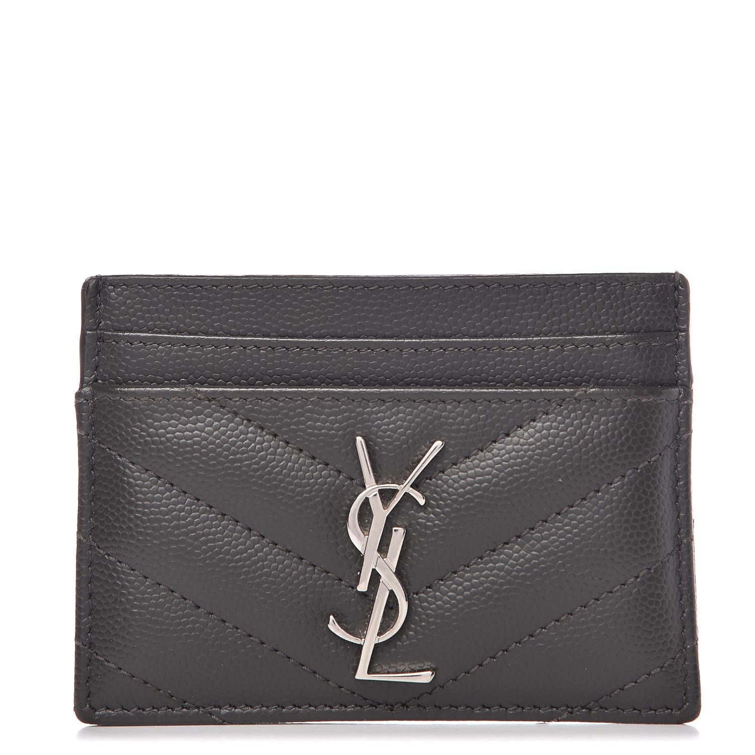 Saint Laurent Grain De Poudre Matelasse Chevron Monogram Card Case Coal 1 of 8