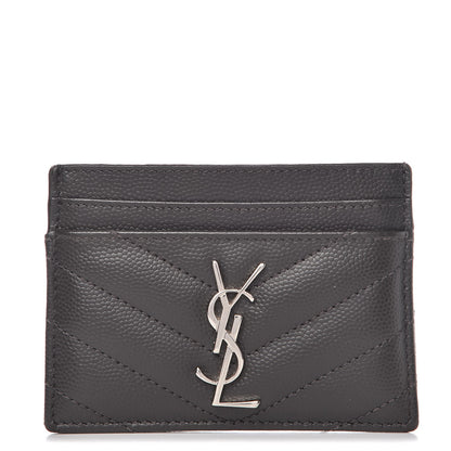 Saint Laurent Grain De Poudre Matelasse Chevron Monogram Card Case Coal 1 of 8