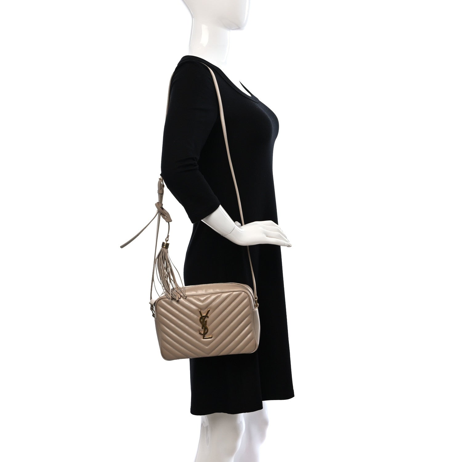 Saint Laurent Calfskin Matelasse Monogram Lou Camera Bag Dark Beige 2 of 8