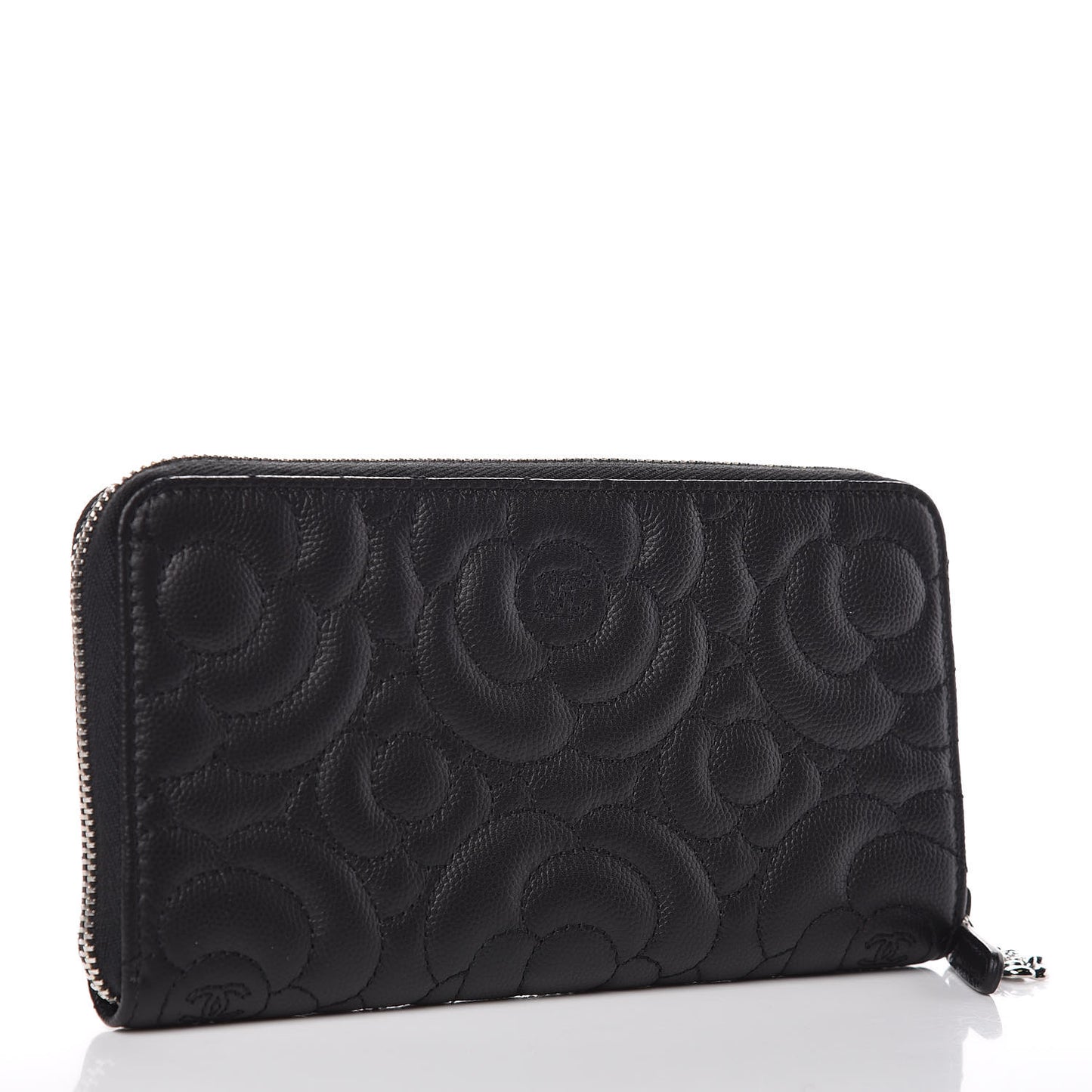 Caviar Camellia Embossed Large Gusset Zip Around Wallet