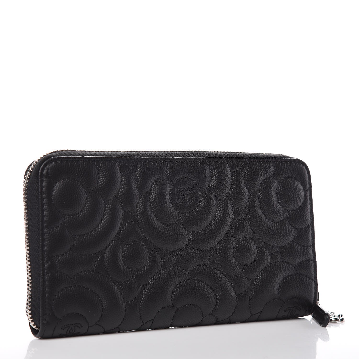 Chanel Caviar Camellia Embossed Large Gusset Zip Around Wallet 3 of 8