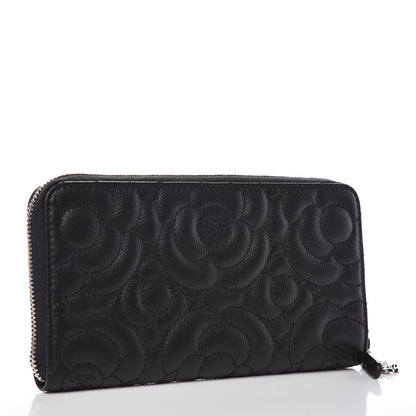 Chanel Caviar Camellia Embossed Large Gusset Zip Around Wallet 3 of 8