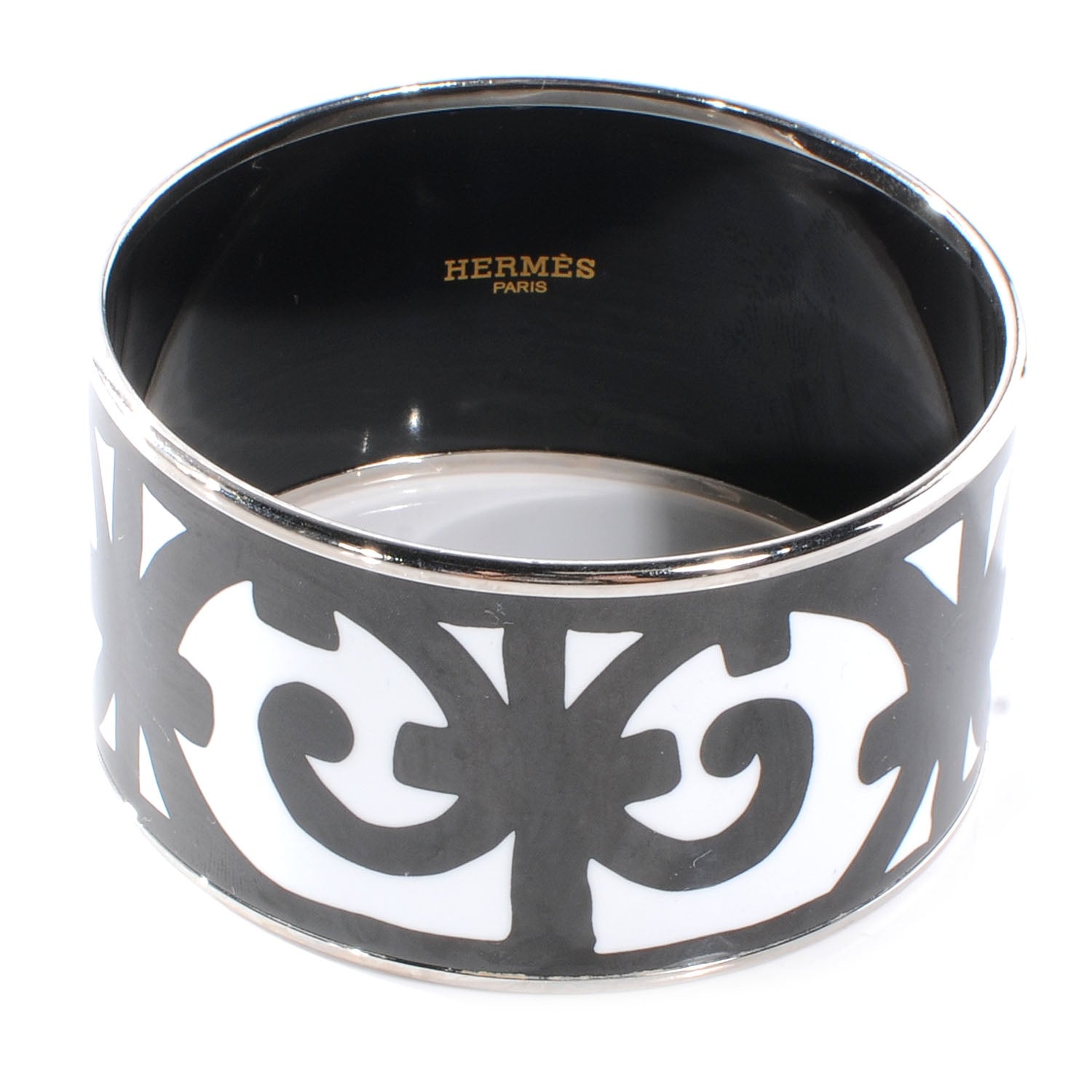Hermes Enamel Printed Extra Wide Balcons du Guadalquivir Bracelet 65 Black 1 of 5