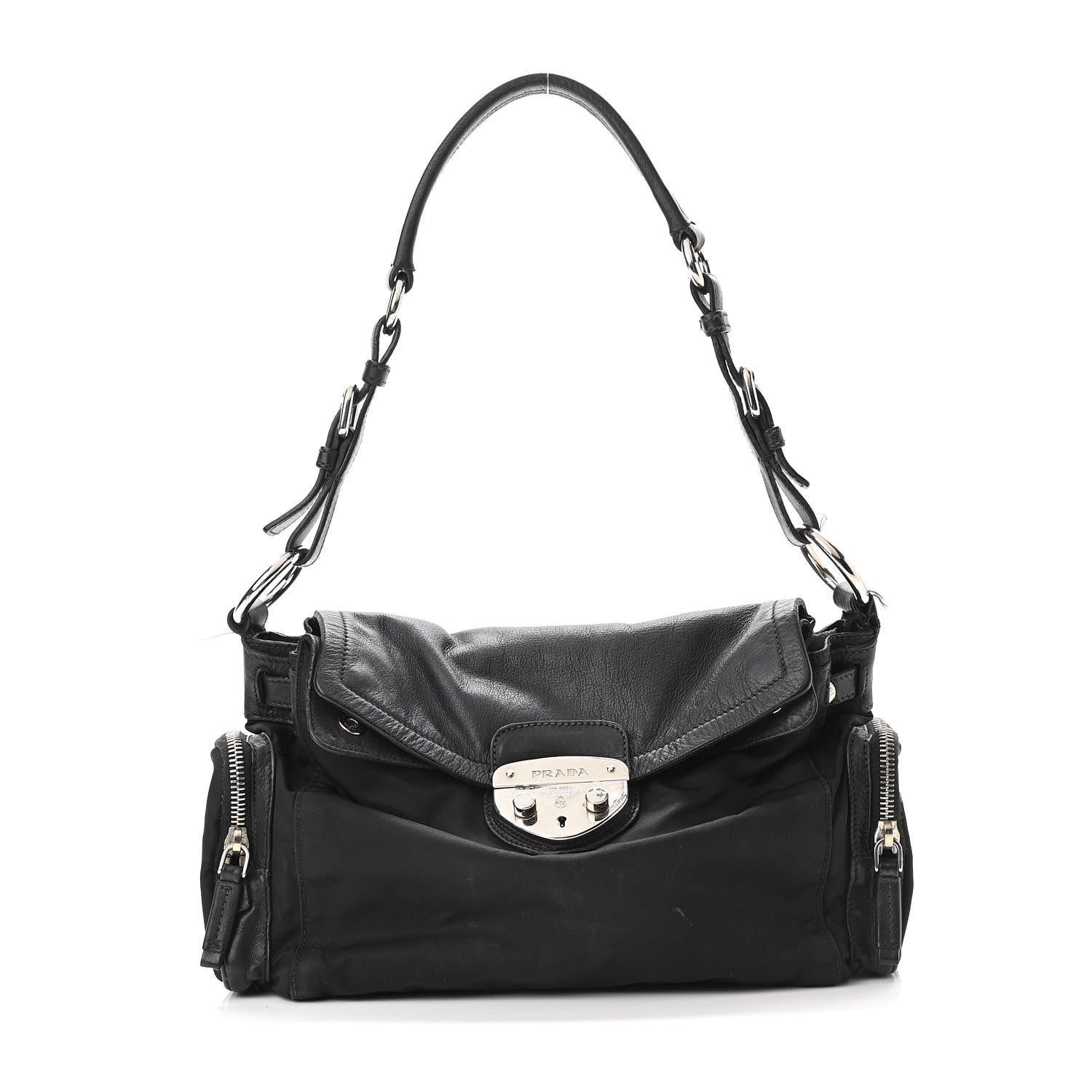 Prada Tessuto Nylon Vitello Shoulder Bag Black 1 of 12