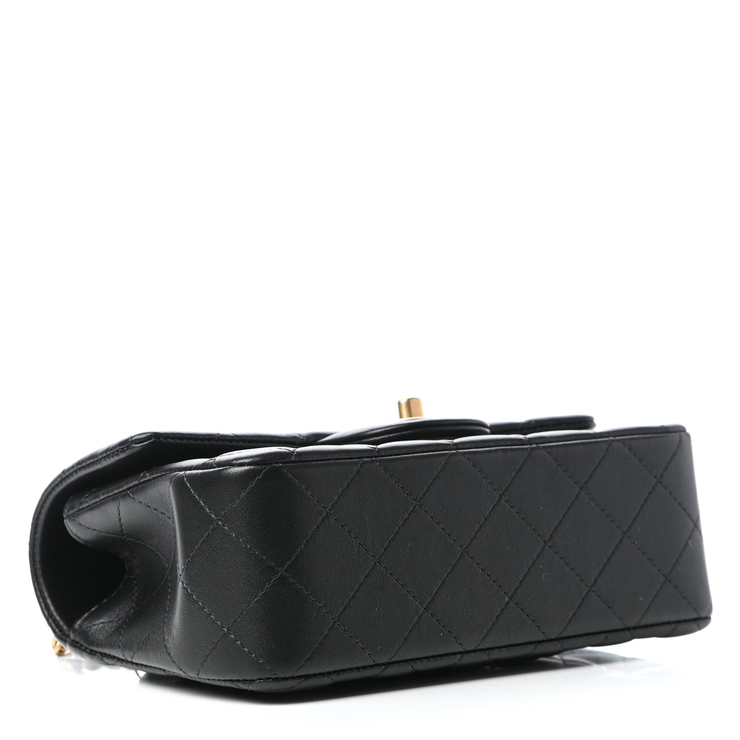 Lambskin Quilted Mini Top Handle Rectangular Flap Black