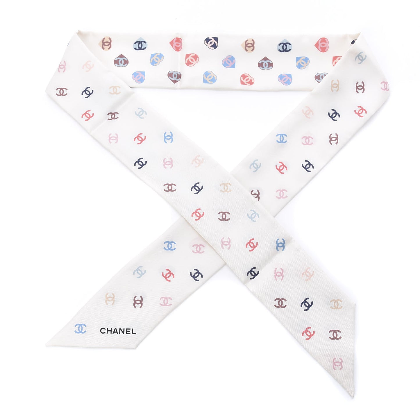 Silk Heart CC Slim Bandeau Scarf Ivory