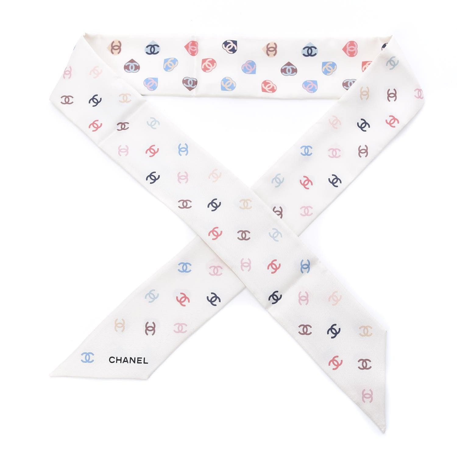 Chanel Silk Heart CC Slim Bandeau Scarf Ivory 1 of 2
