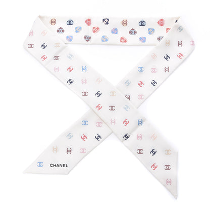 Chanel Silk Heart CC Slim Bandeau Scarf Ivory 1 of 2