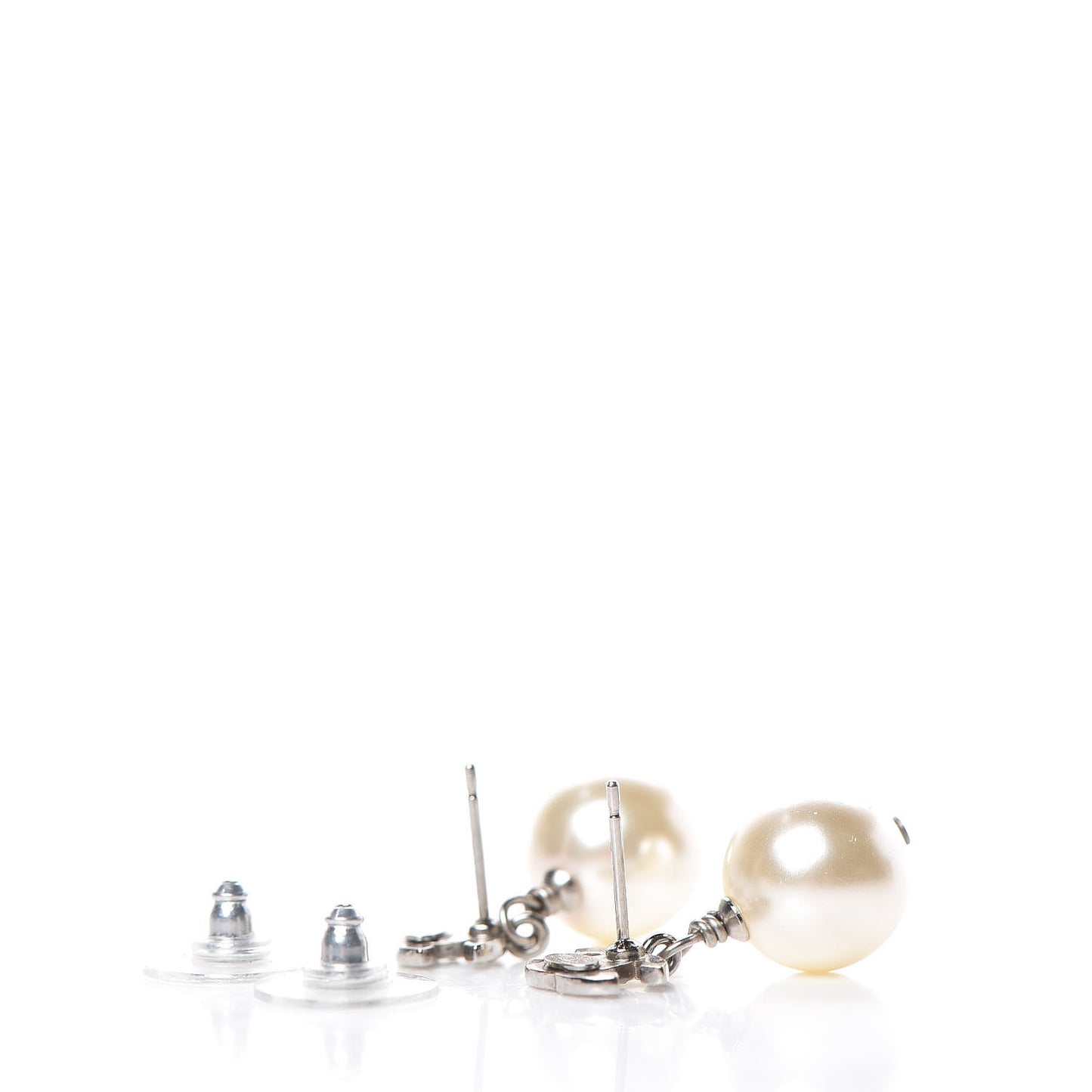 Crystal Pearl CC Drop Earrings Silver Pearly White