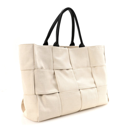 Bottega Veneta Canvas Maxi Intrecciato Large Arco Tote Beige Black 4 of 10
