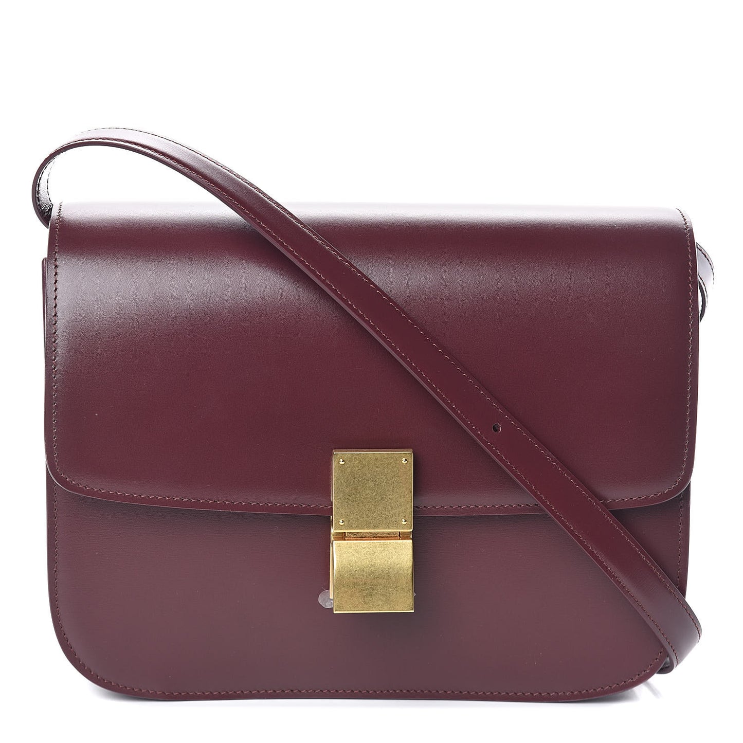 Box Calfskin Medium Classic Box Flap Bag Burgundy