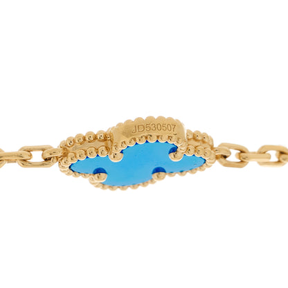 Van Cleef & Arpels 18K Yellow Gold Blue Agate 20 Motifs Vintage Alhambra Necklace 5 of 5