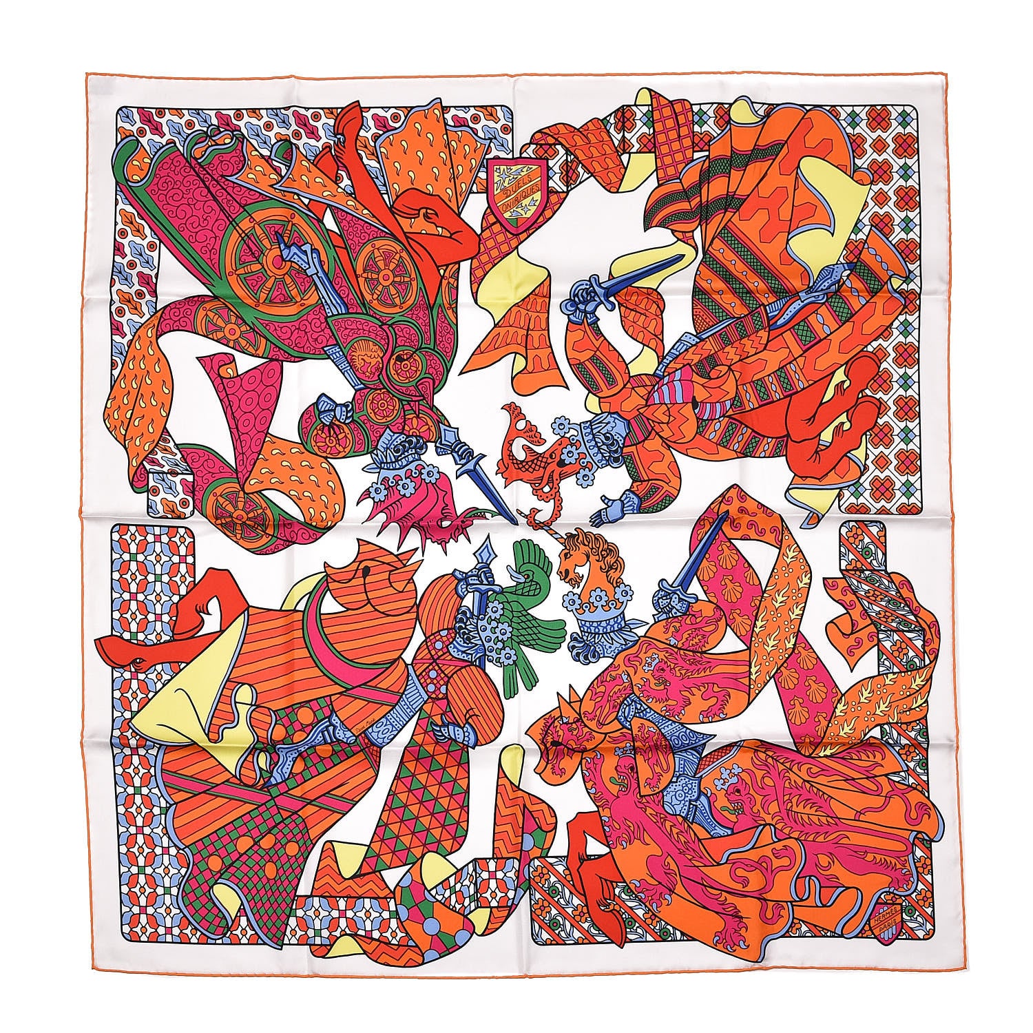 Hermes Silk Duels Oniriques 90 Blanc Orange Multicolore 1 of 7
