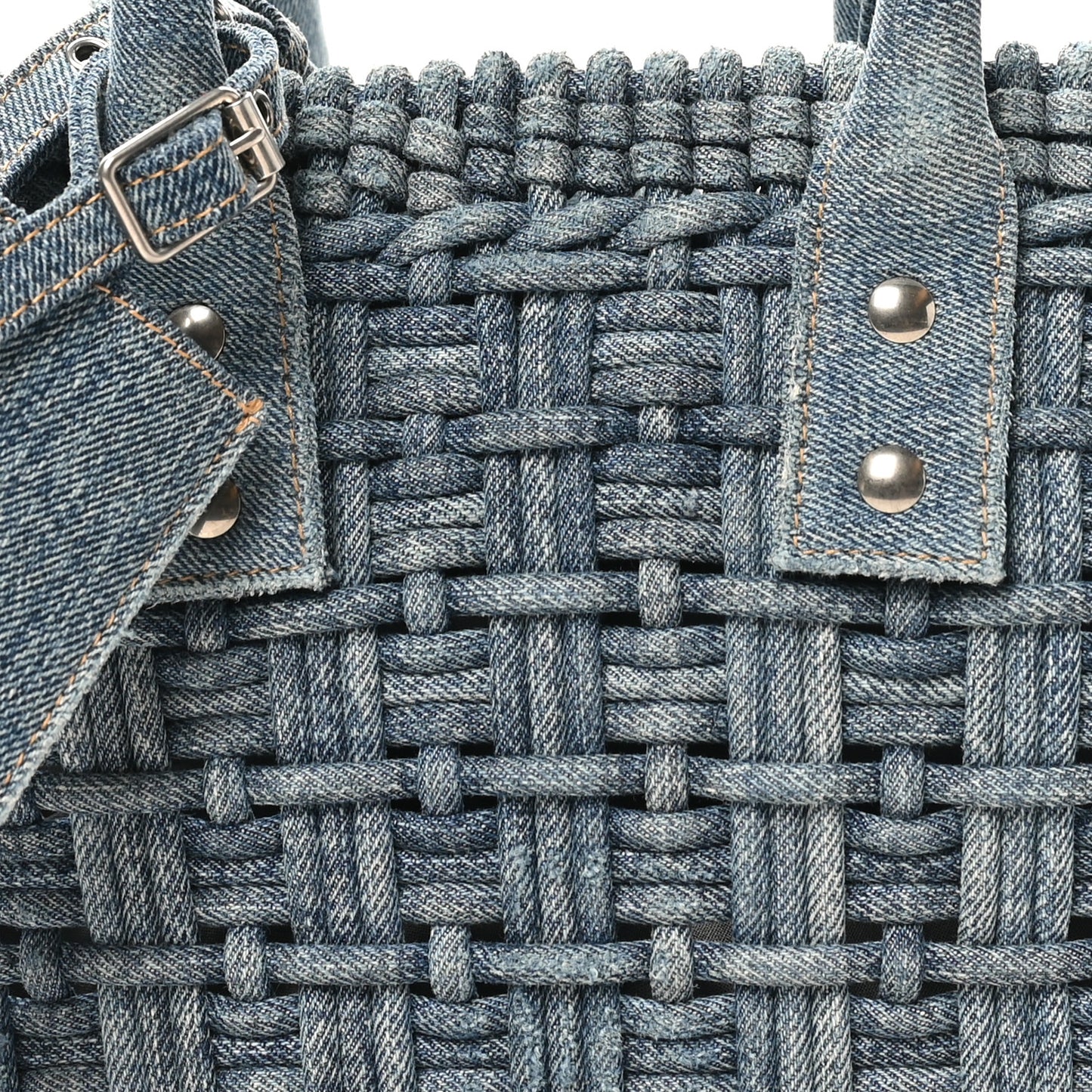 Washed Frayed Denim Braided XS Bistro Basket Blue