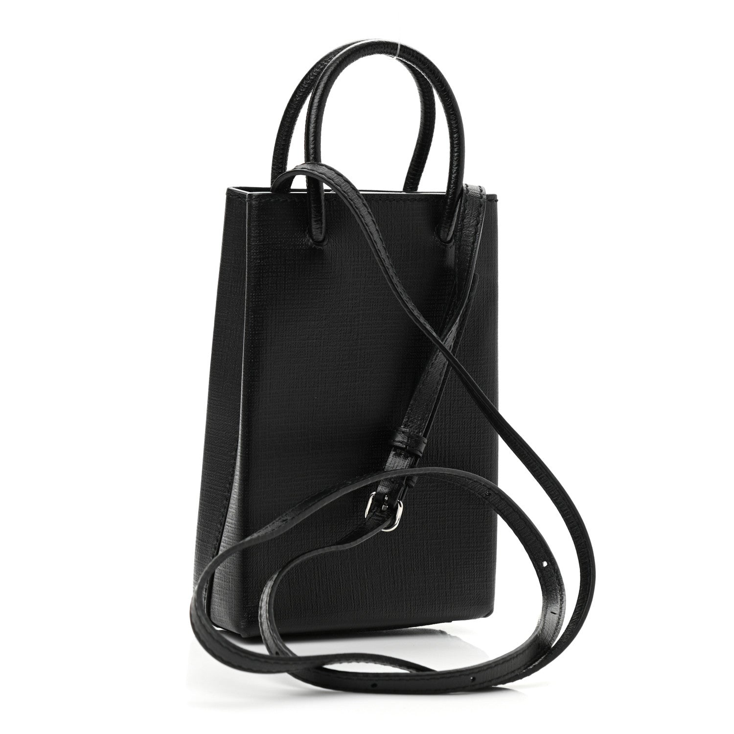 Balenciaga Squared Calfskin Logo Shopping Phone Holder Bag Black 3 of 9