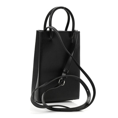 Balenciaga Squared Calfskin Logo Shopping Phone Holder Bag Black 3 of 9