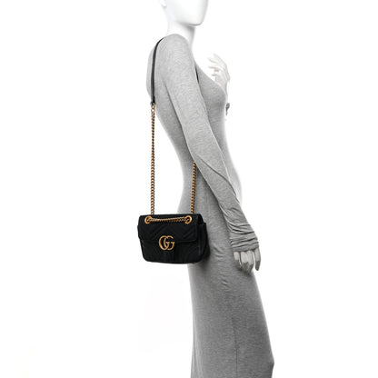 Gucci Calfskin Matelasse Mini GG Marmont Shoulder Bag Black 2 of 10