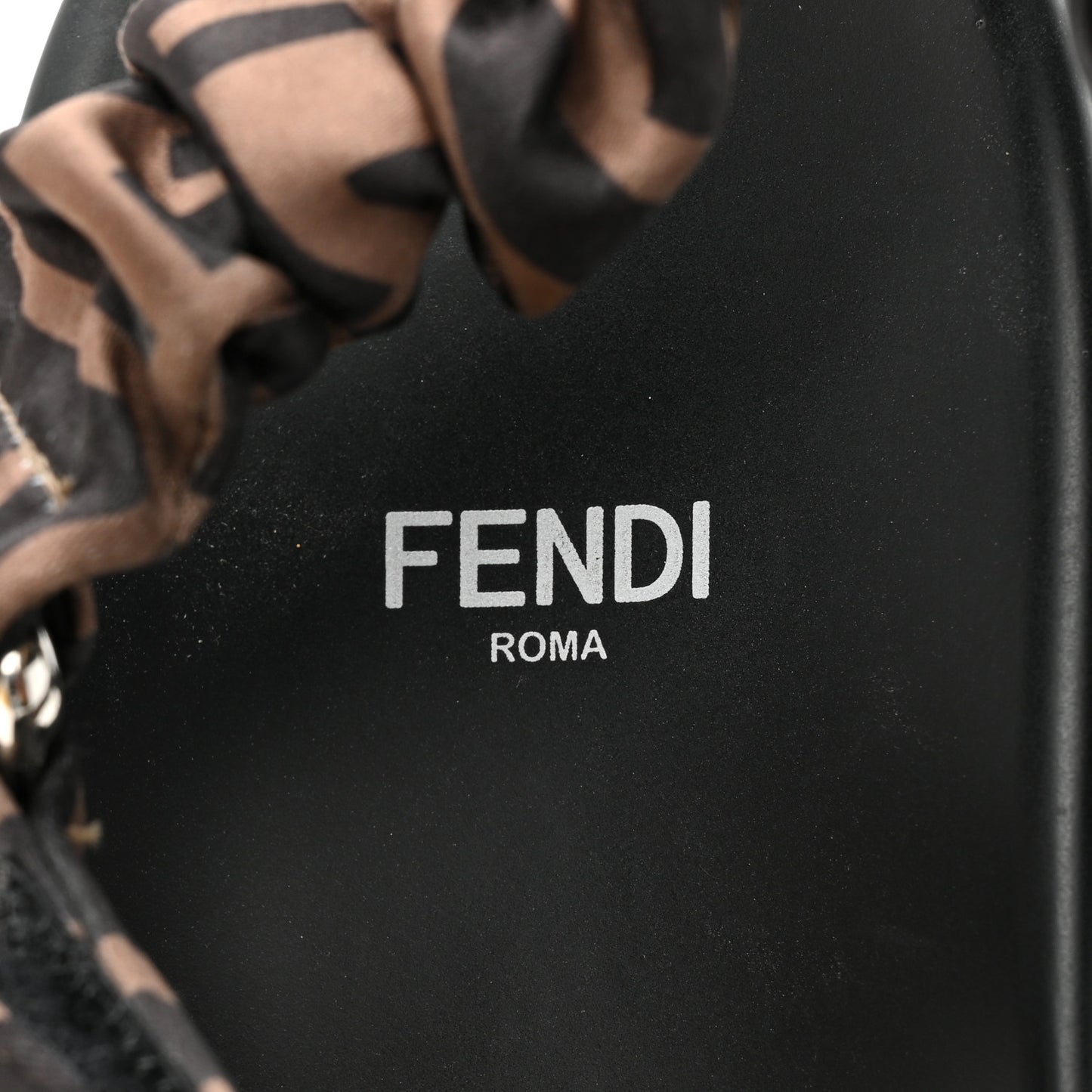 Satin FF Ruched Sandals 39 Tobacco Black