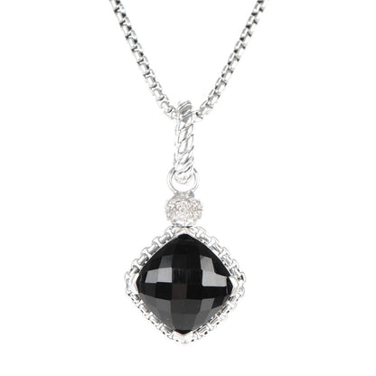 David Yurman Sterling Silver 14K Yellow Gold Pave Diamond Black Onyx 11mm Cushion On Point Pendant Necklace 3 of 4