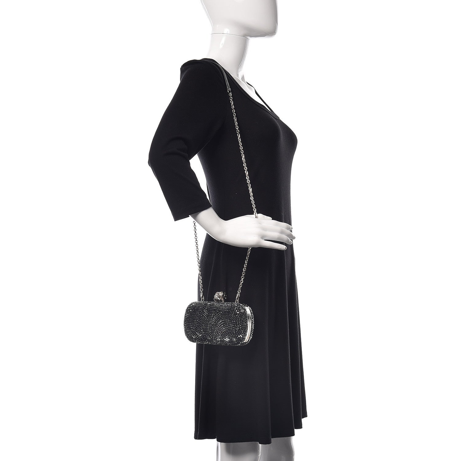 Alexander McQueen Crystal Nappa Classic Art Deco Skull Clutch Black Silver 2 of 10
