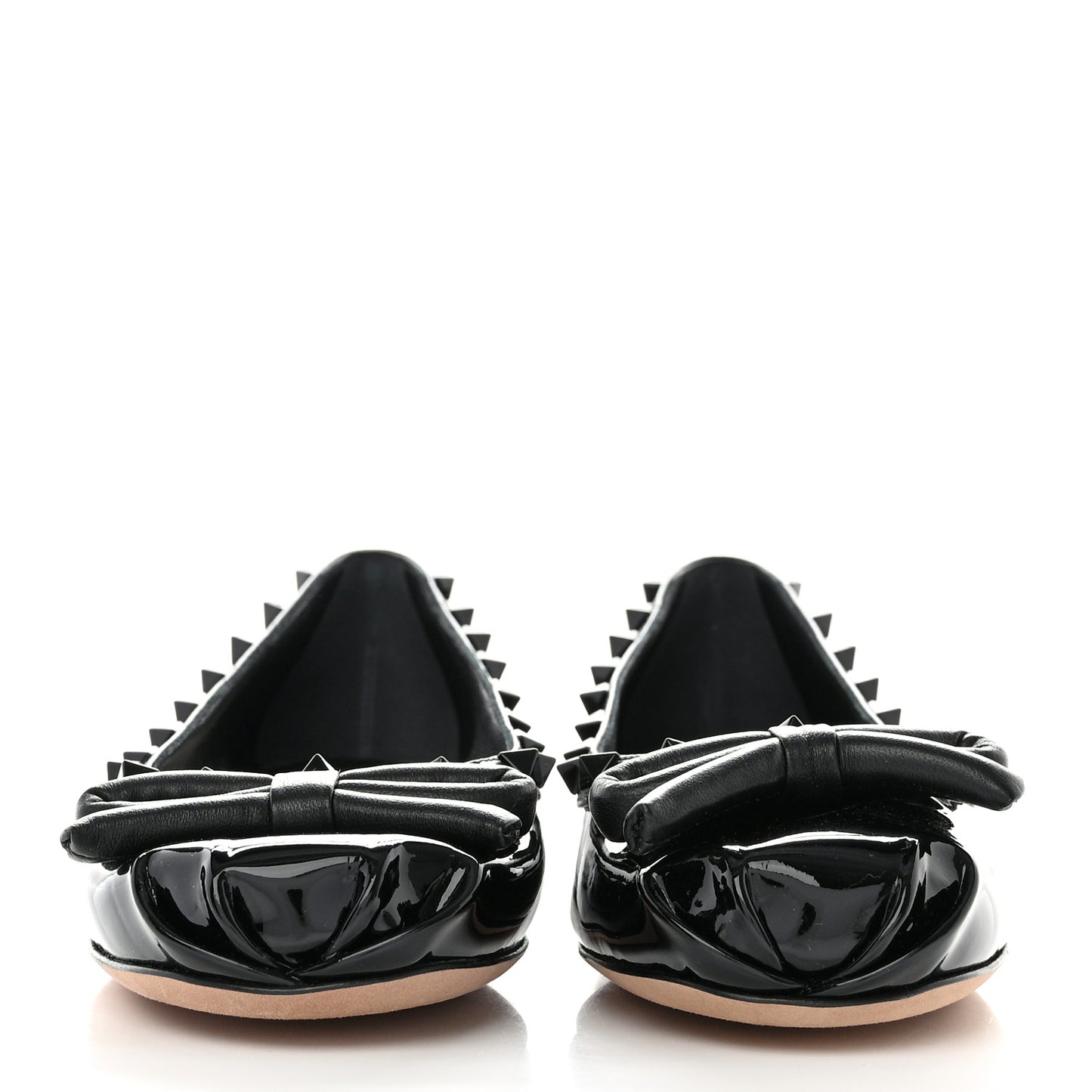 Patent Tonal Rockstud Bow Ballerina Flats 38 Black
