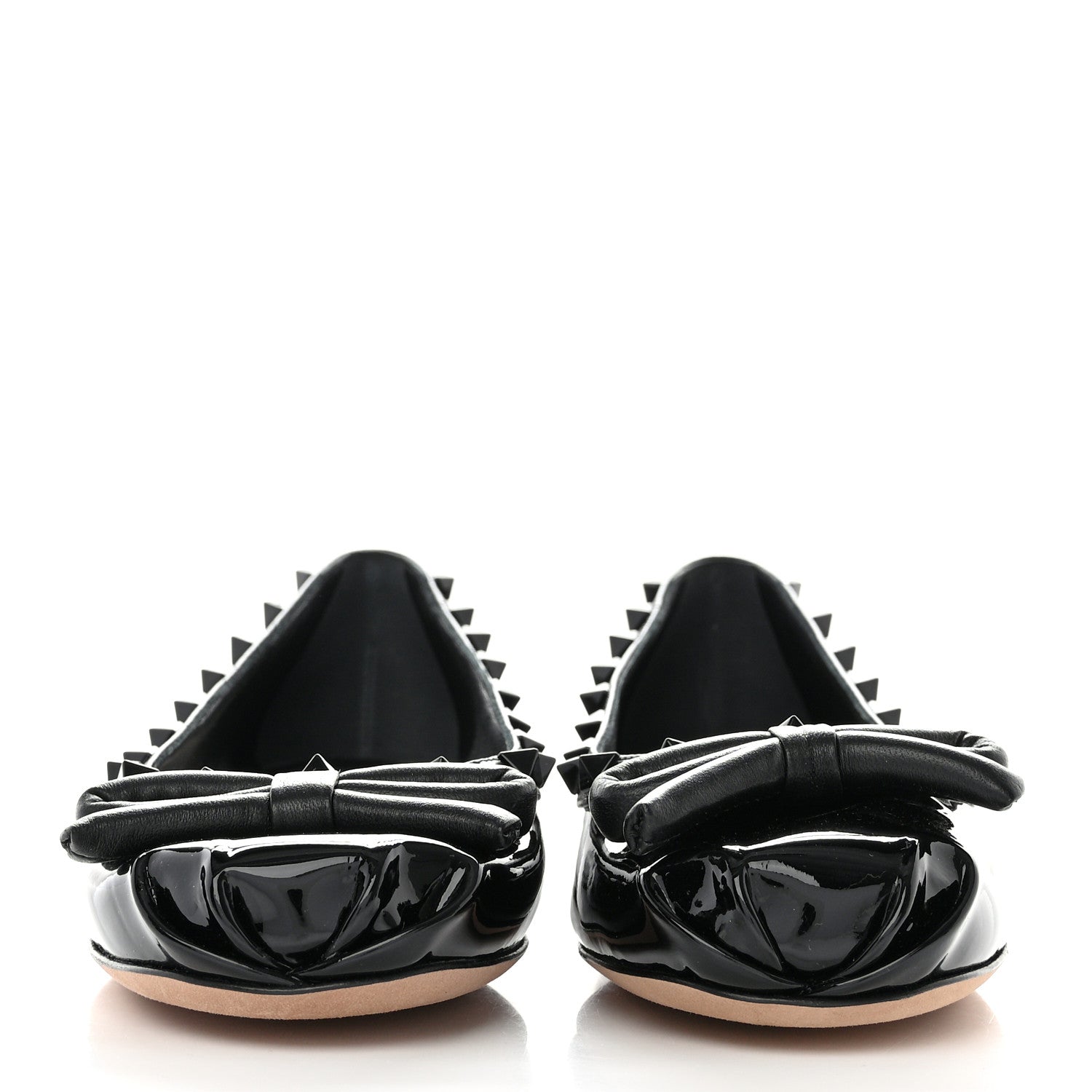 Valentino Garavani Patent Tonal Rockstud Bow Ballerina Flats 38 Black 2 of 9