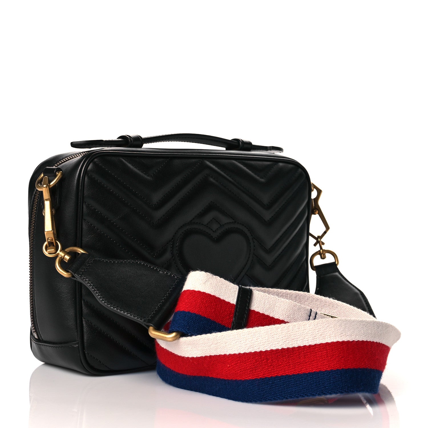 Gucci Calfskin Matelasse Sylvie Web Small GG Marmont Top Handle Shoulder Bag Black 3 of 13