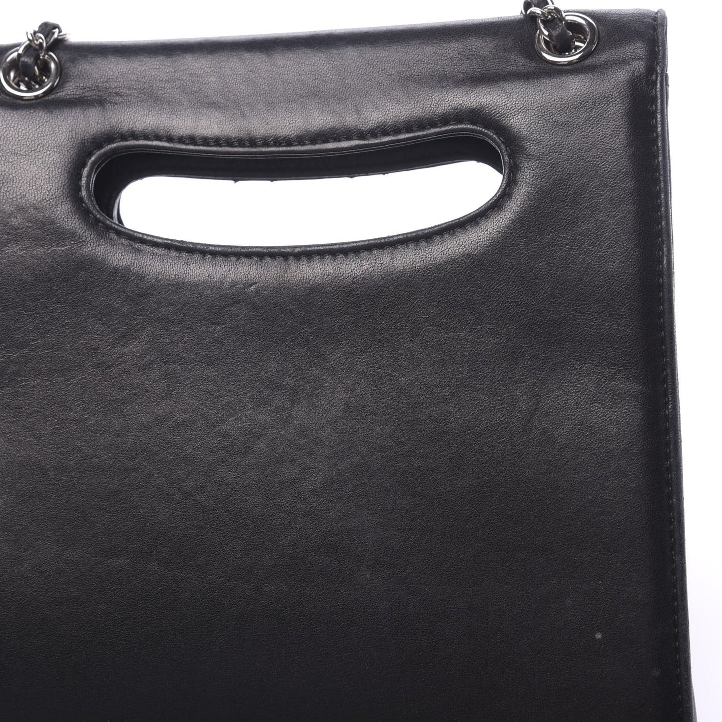 Lambskin Top Handle Logo Flap Black