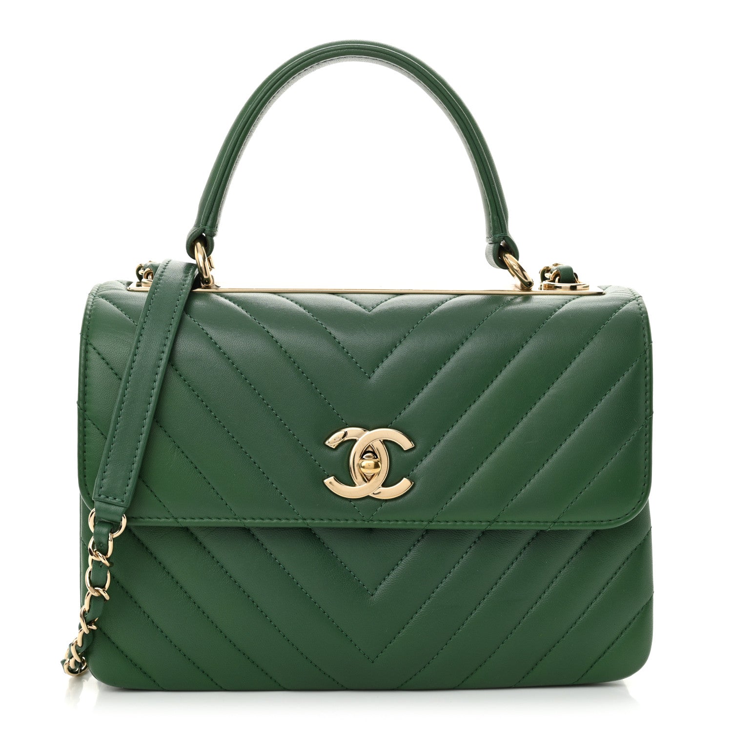 Chanel Lambskin Chevron Quilted Small Trendy CC Dual Handle Flap Bag Green 1 of 10