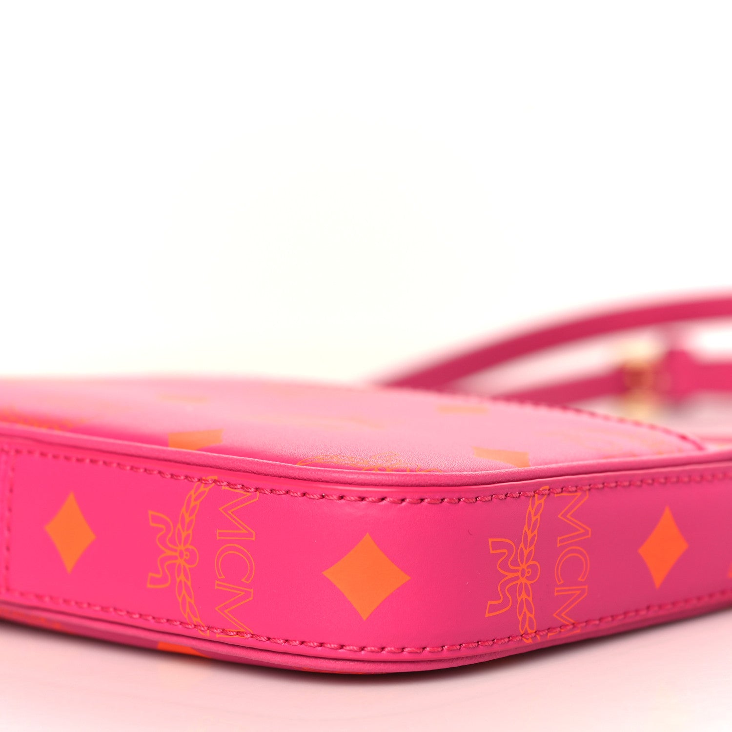 MCM Calfskin Color Splash Mini Pouch on Chain Pink 8 of 8