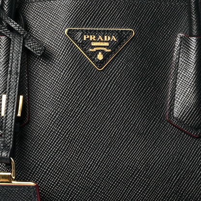Prada Saffiano Cuir Large Double Bag Black Fuoco 9 of 12