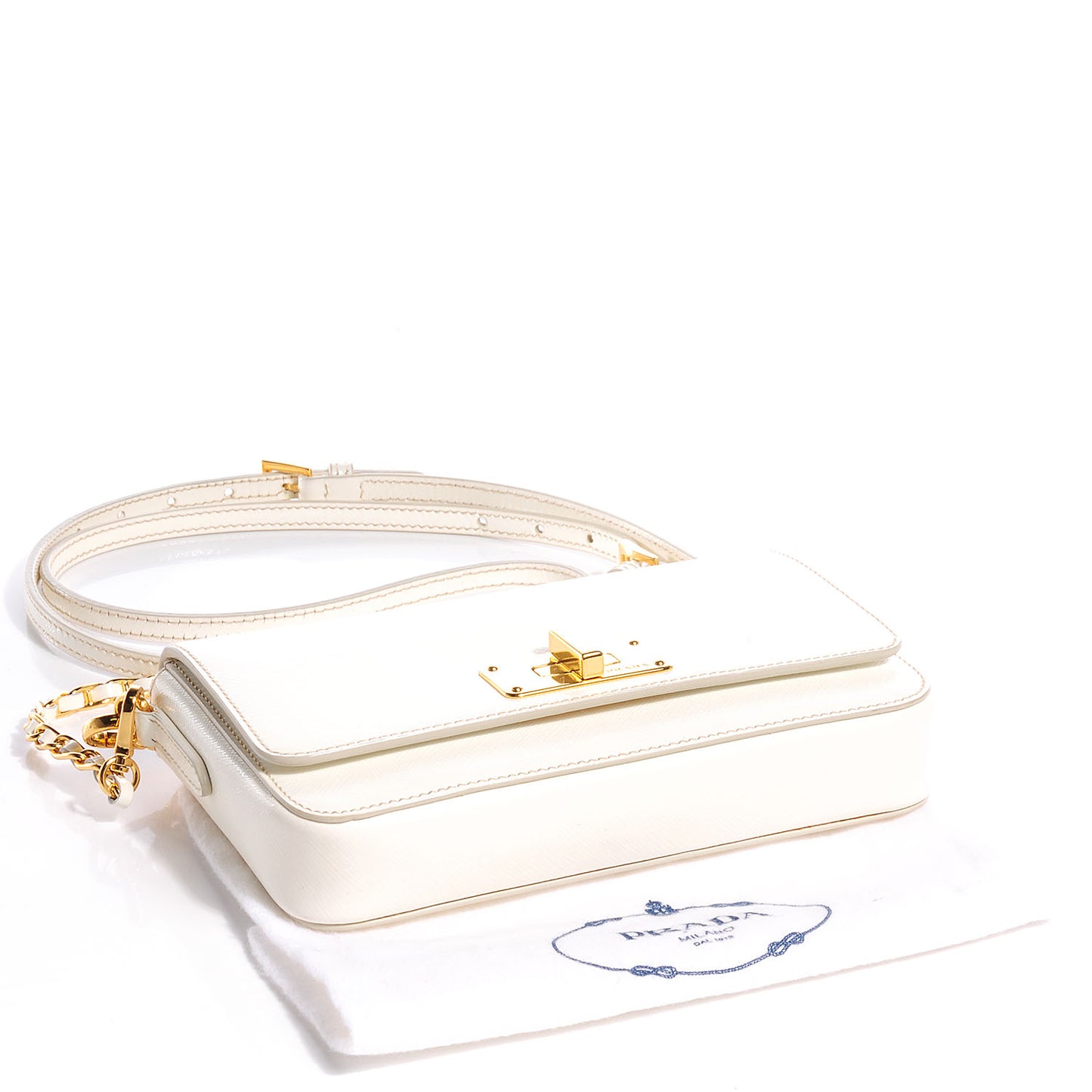 Saffiano Vernice Crossbody Flap Bag Bianco