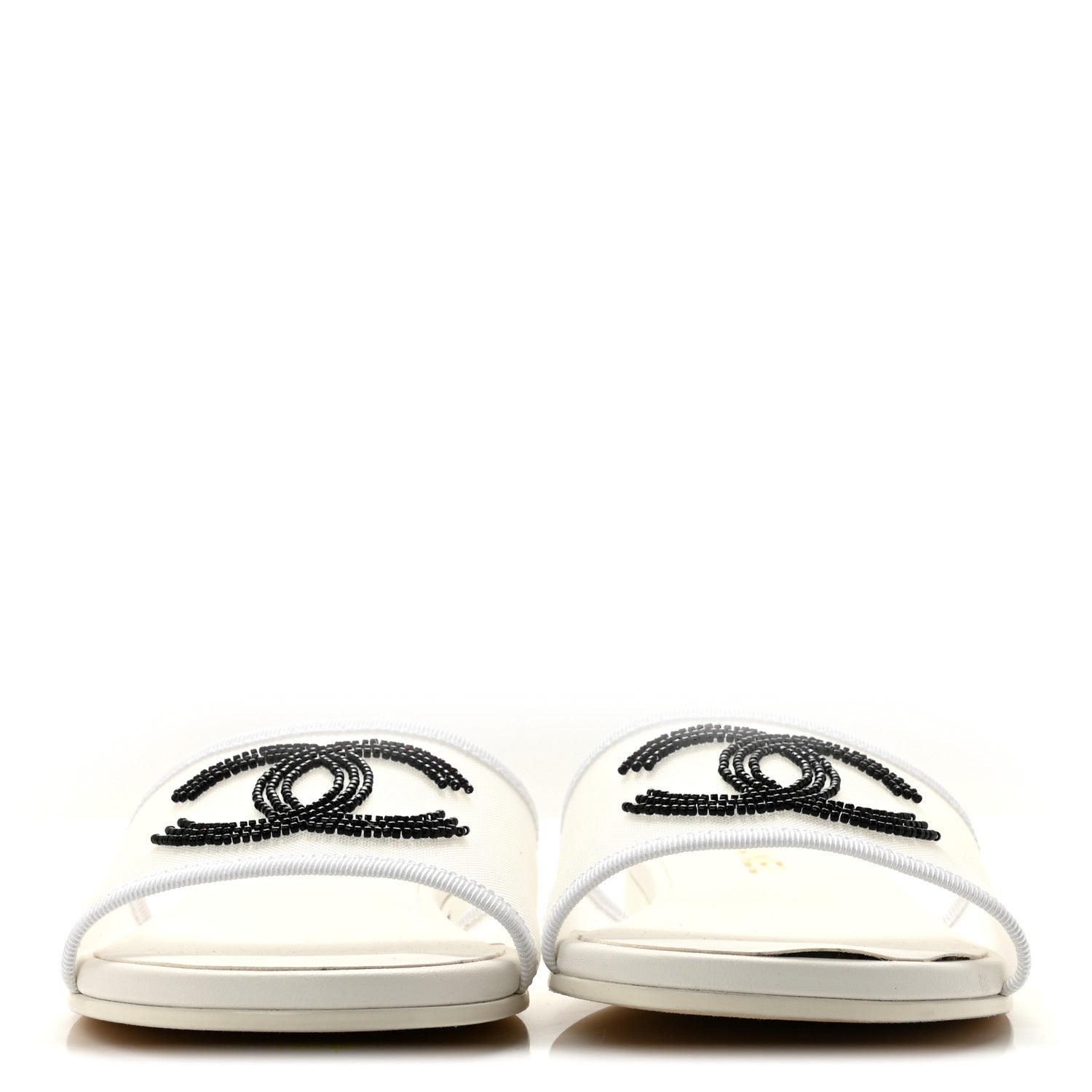 Chanel Mesh Glass Beaded CC Sandal Mules 37.5 White Black 3 of 9
