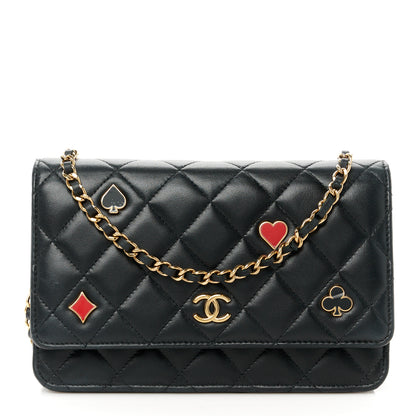 Chanel Lambskin Quilted Enamel Coco Casino Wallet On Chain WOC Black 1 of 12