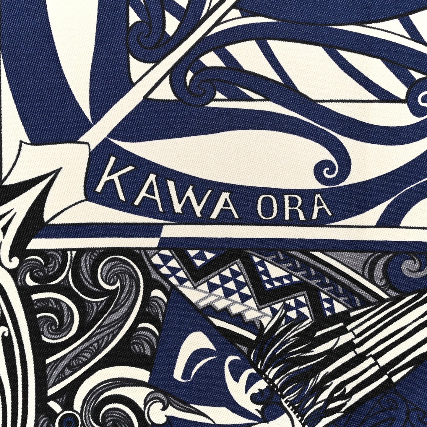 Silk Kawa Ora Scarf 90 Ivory Marine Black