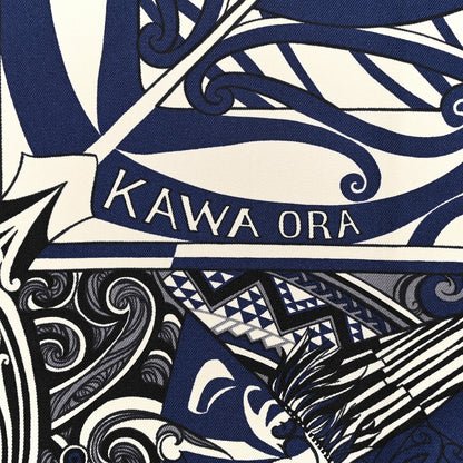 Hermes Silk Kawa Ora Scarf 90 Ivory Marine Black 5 of 6