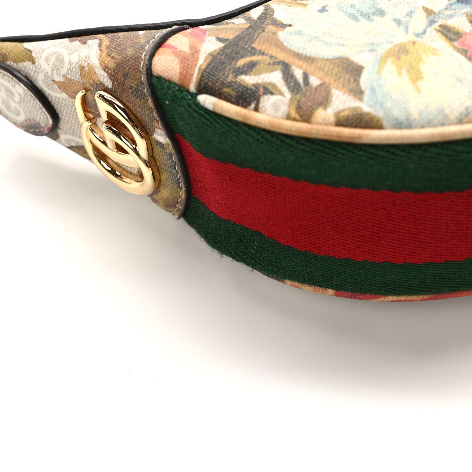 Gucci GG Supreme Monogram Water Flora Web Mini Ophidia Half Moon Hobo Beige Blue Multicolor 9 of 11