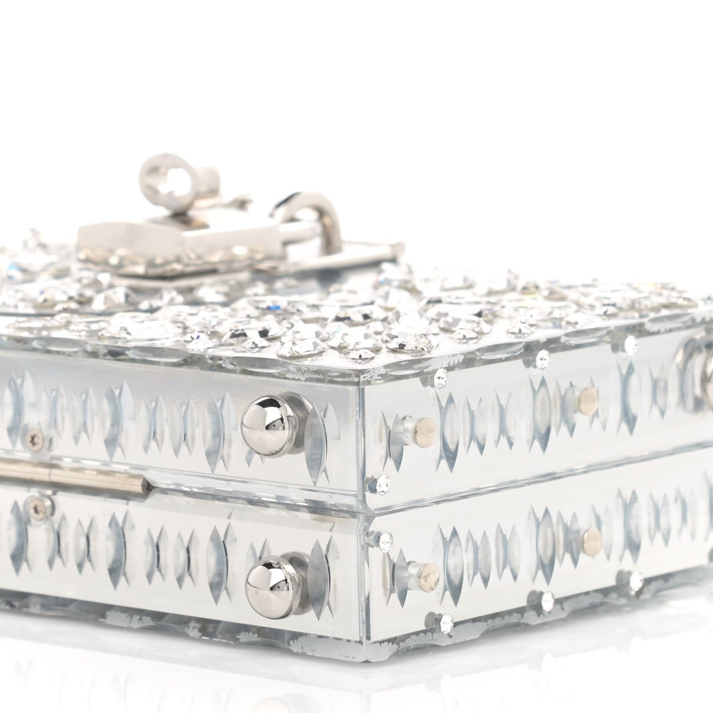 Crystal Embellished Plexiglass Dolce Box Clutch Silver