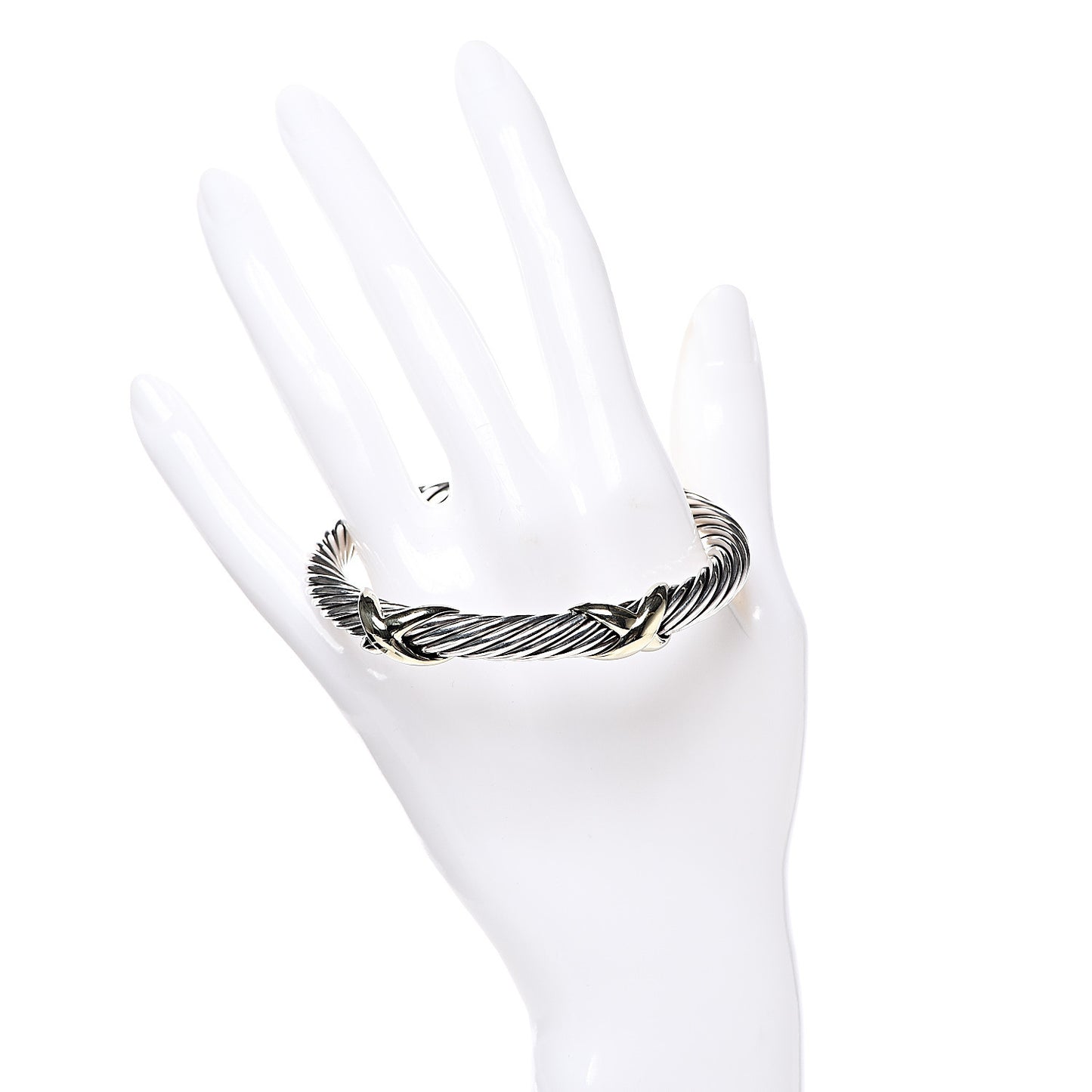Sterling Silver 14K Yellow Gold 7mm Double X Cable Bracelet