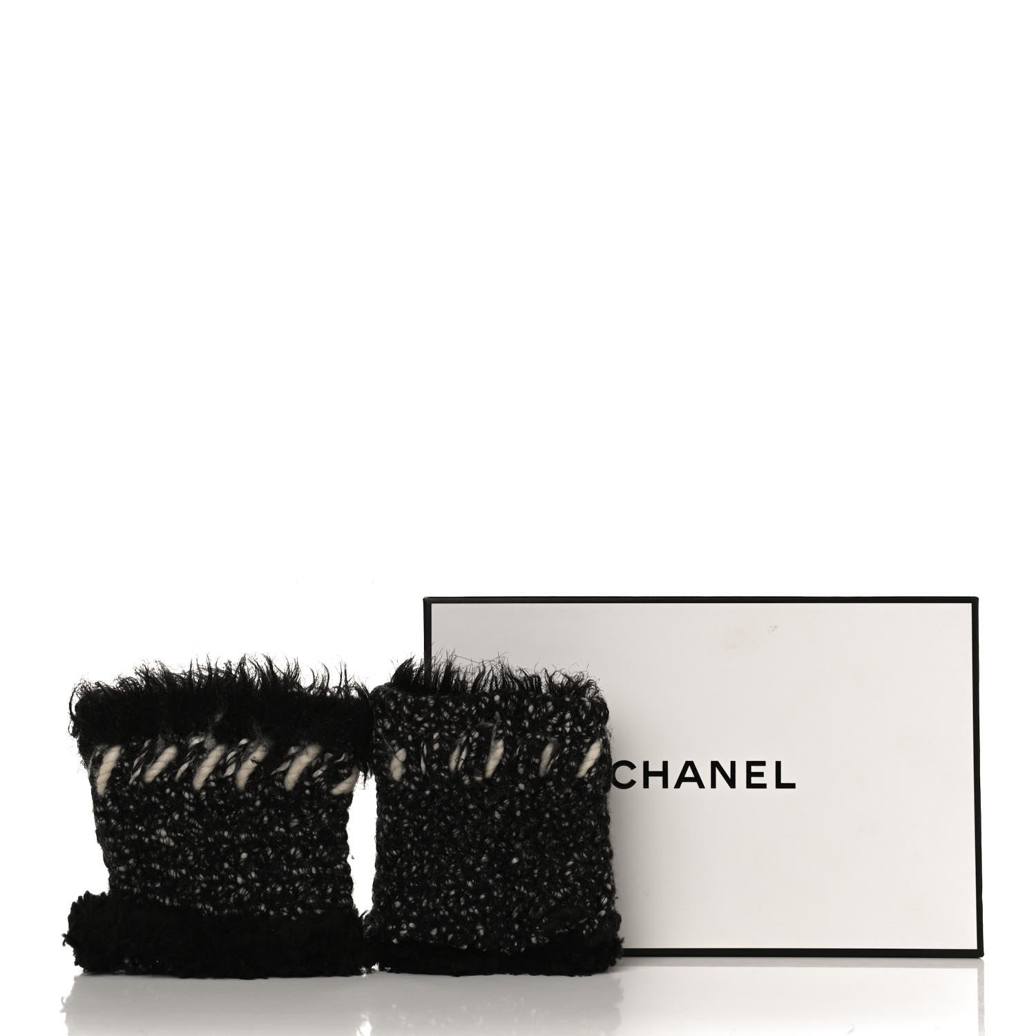 Chanel Tweed Fingerless Gloves Black 5 of 5