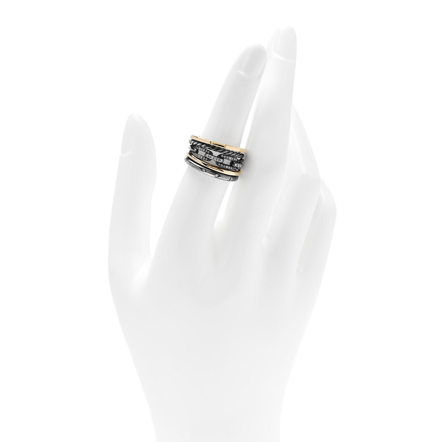 Darkened Sterling Silver 18K Yellow Gold Diamond Stax Wide Ring 52 6